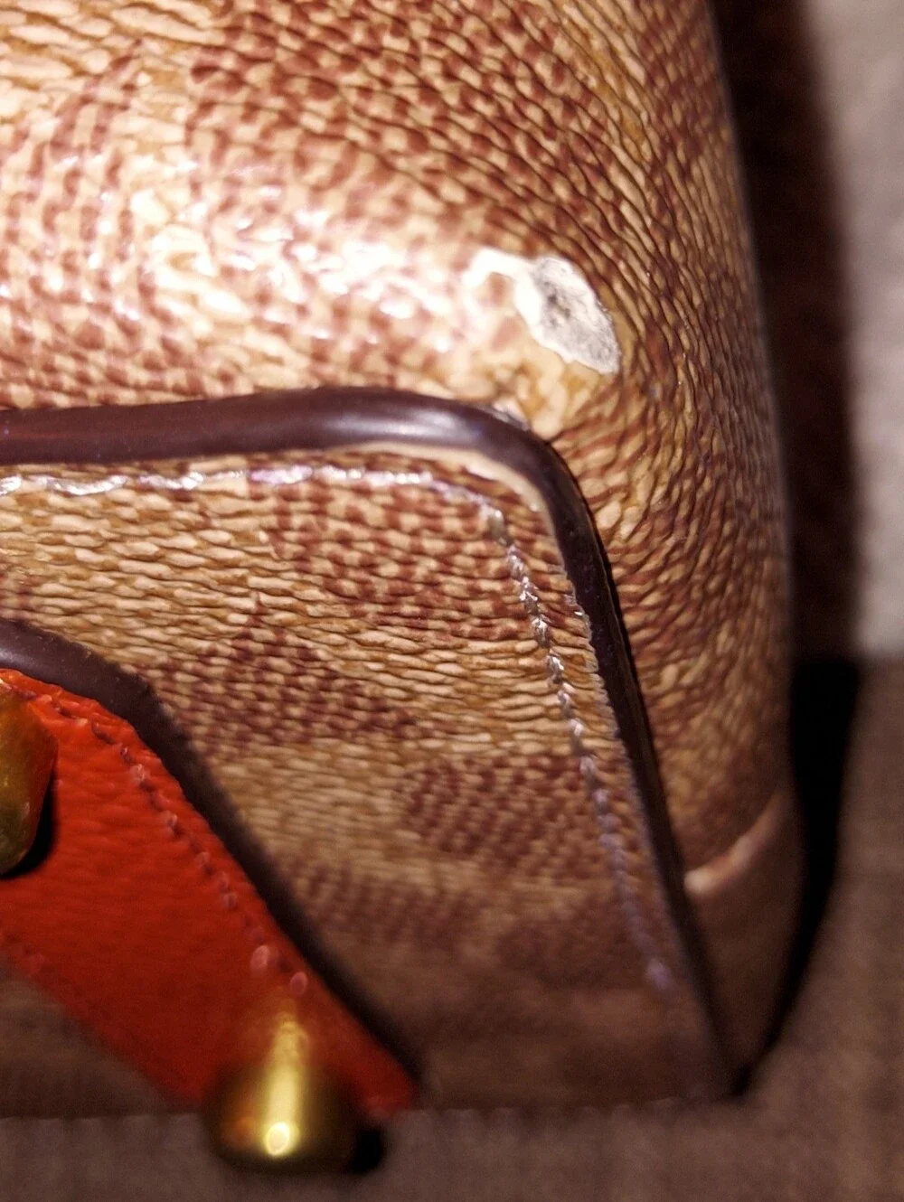 Signature Pattern Shoulder Bag in Brown with Orange Strap